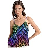 visesunny Women's Tank Camis Colorful Dragon Scale 3D Print Sleeveless V Neck Spaghetti Strap Ruffle Peplum Camisole Top