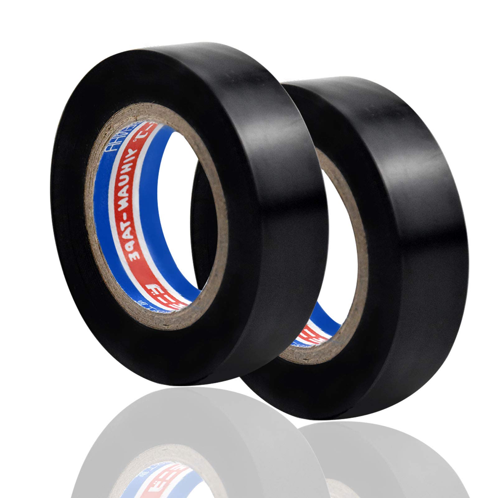 2 Pack PVC Insulation Tape, Electrical Tape, Waterproof Adhesive Gaffer Tape for Auto Vehicle Motorcycle Cables, 18mm × 25m/ 0.7inch × 82 Feet (Black)