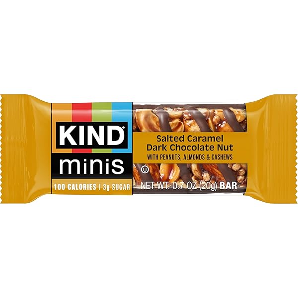 KIND MINI SNACK BARS VARIETY PACK, GLUTEN FREE, LOW SUGAR, LOW CALORIE SNACKS, SALTED CARAMEL DARK CHOCOLATE NUT, DARK CHOCOLATE ALMOND COCONUT, 20 COUNT