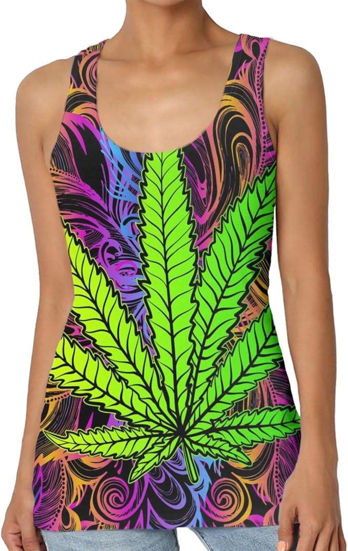 Cannabis Leaf, Marijuana, Herb Print Sleeveless TShirt Sport Tank Tops for Women