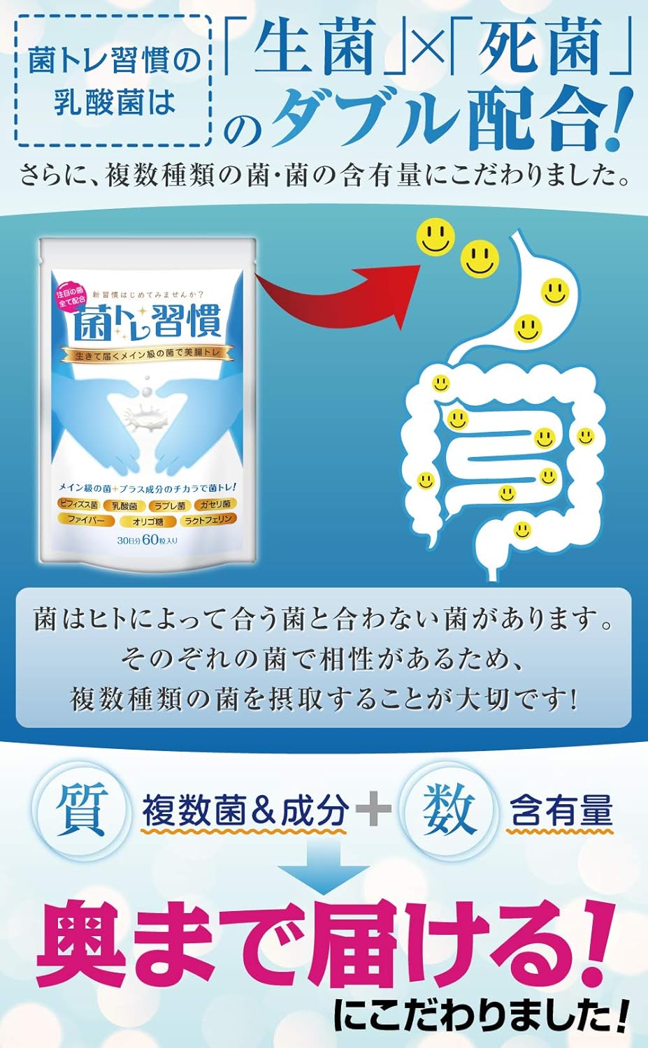 Amazon 菌トレ習慣 ビフィズス菌 乳酸菌 一袋に3兆個の菌 オリゴ糖 ラクトフェリン サプリメント タブレット 30日 菌トレ習慣 乳酸菌