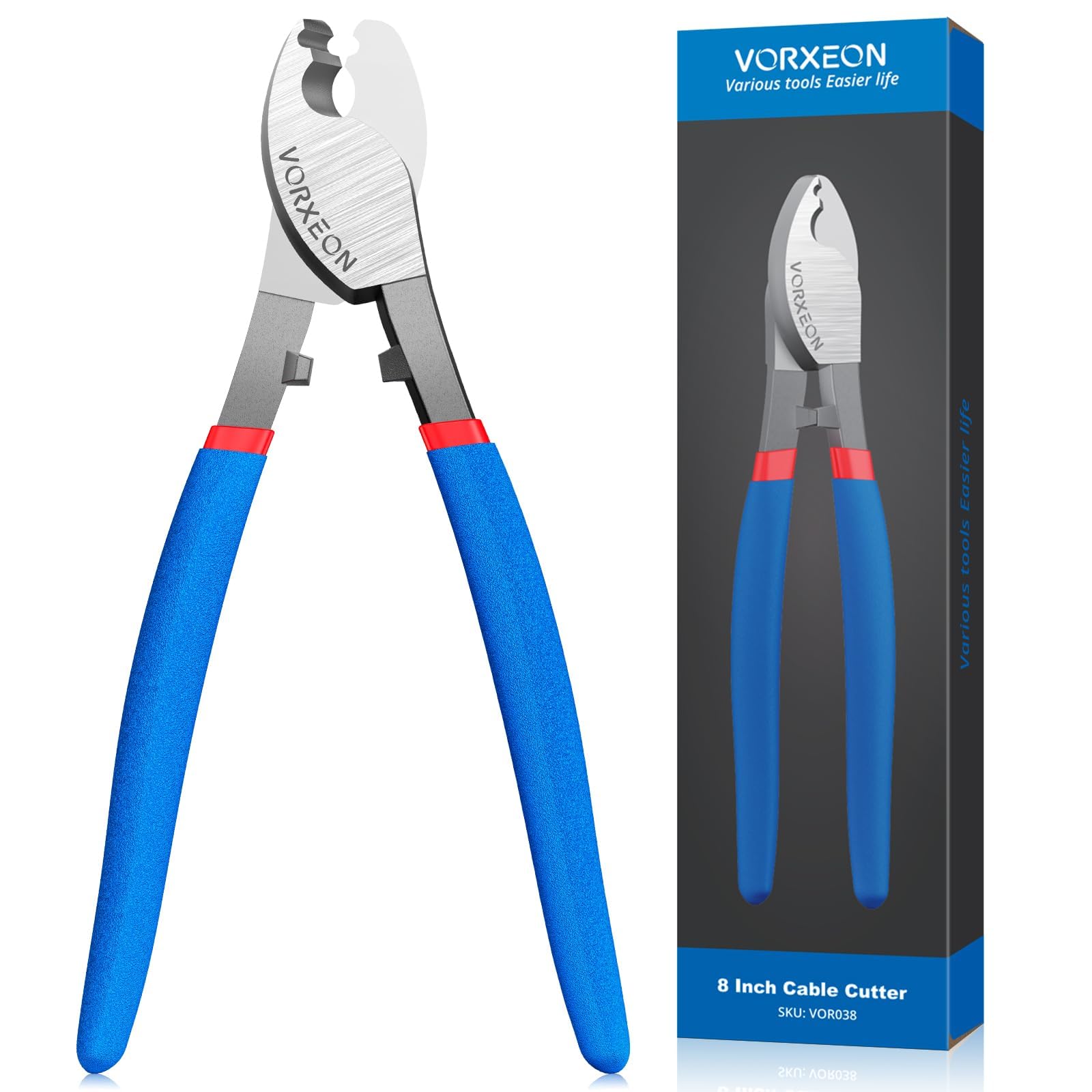 VORXEON Professional 8-Inch Cable Cutter | Heavy-Duty High-Leverage Wire Cutters for Effortless Slicing of Aluminum, Copper Wire & Communications Cable (Diagonal Cutting Pliers)