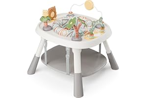 TOLEAD Baby Activity Center, Baby Jumpers and Bouncers with 5 Toys, Lights & Music, Adjustable Heights, 3-Stage Activity Center & Play Table, 360° Rotary Interactive Play Center for Baby Ages 6m+ (White)