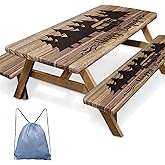 Britown Picnic Table Cover with Bench Covers Elastic Edges, Wooden Camper Fitted Table Cover, Outdoor Patio Camping Essentials 72 Inch 3PCS, Waterproof Camping Fitted Tablecloth with Drawstring Bag