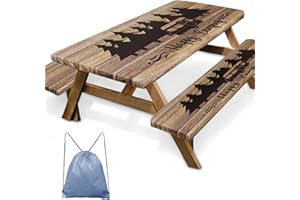 Britown Picnic Table Cover with Bench Covers Elastic Edges, Wooden Camper Fitted Table Cover, Outdoor Patio Camping Essentials 72 Inch 3PCS, Waterproof Camping Fitted Tablecloth with Drawstring Bag