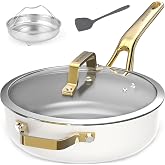MOSIECH 4QT Nonstick Deep Saute Pan Lid White Thanksgiving Ceramic Skillet | 10''.PFAS-free frying pan.Induction ready. Oven safe to 480&deg;F. Cool-touch handle. Dishwasher safe. Perfect for RV Dorm Room