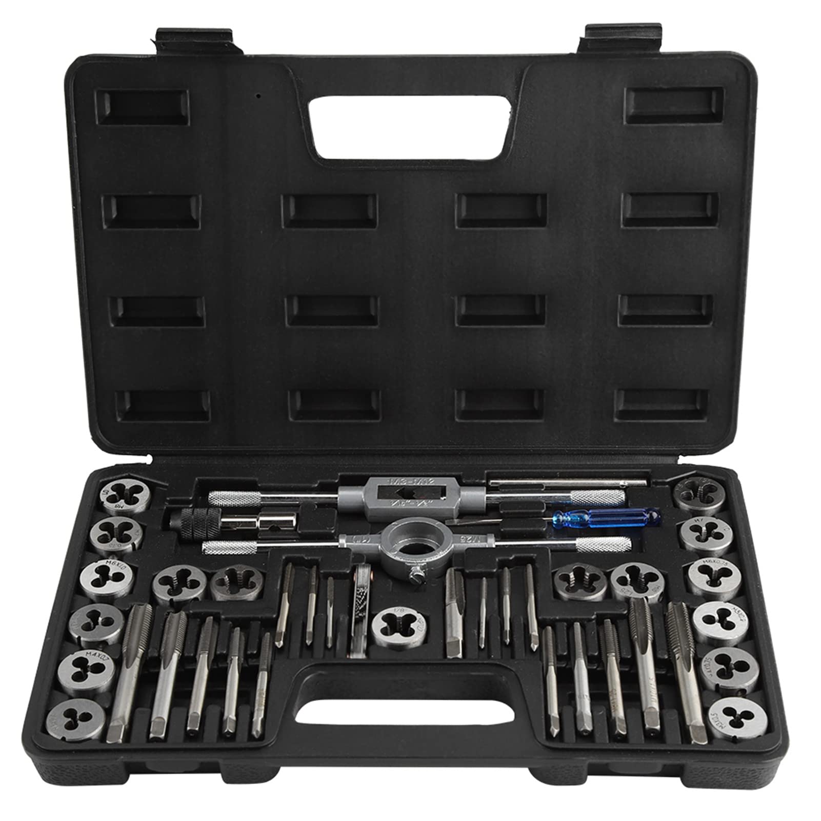 Zerone Tap and Die Set 40-Piece Metric, M3-M12 Thread Repair Kit with 45# Steel Taps & Dies - Includes Thread Gauge and Wrenches for Automotive Machinery Maintenance