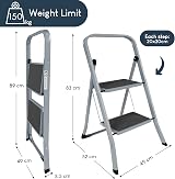 Home Vida 2 Step Ladder Heavy Duty Steel Folding 150kg Load Grey view 2