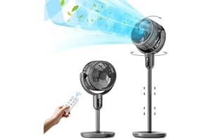 ceamorfco Standing Fan For Bedroom, Pedestal Fan With Remote 20-43" Adjustable Height, 90°+90°Omni-Directional Air Circulator Fan, DC Motor Quiet Pedestal Fan Oscillating 32 Speeds-12H Timer-100 ft