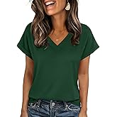 Zeagoo Womens Summer Tops Rolled Short Sleeve V Neck Shirts Casual Dressy Business Work Blouses Outfits