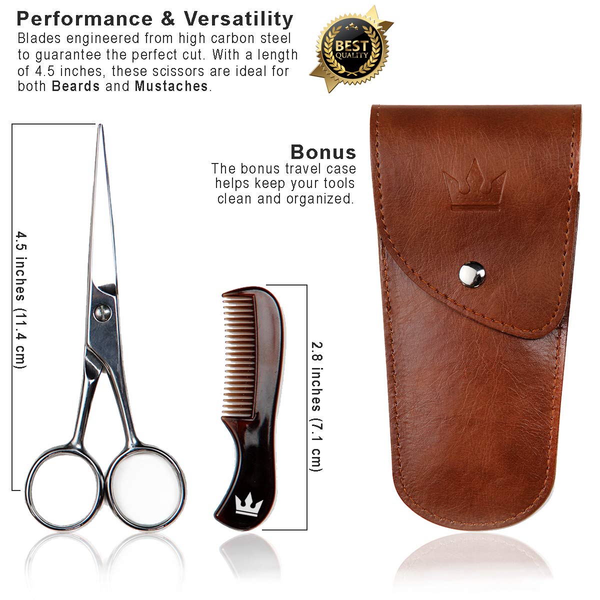 Premium Beard and Mustache Trimming Kit - Includes Scissor, Comb, and Hair Clippings Catcher & Grooming Cape Apron with Travel Bag