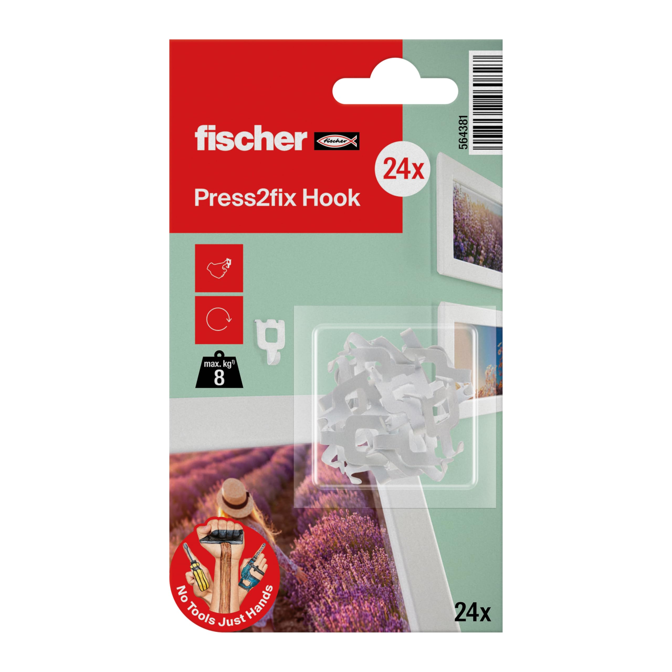 fischer Picture Claw, Picture Hooks in White, Mounting Without Drilling & Tools, The Better Nail, Wall Hook for Attaching Pictures, Decorations, Clocks and Much More, Pack of 24