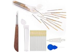 JCUTELRY 80pcs Cross Stitch Needles Golden Large Eye Embroidery Hand Sewing Needles Size 22/24/26/28 with Threader Thread unpicker for Cross Stitching (24#)