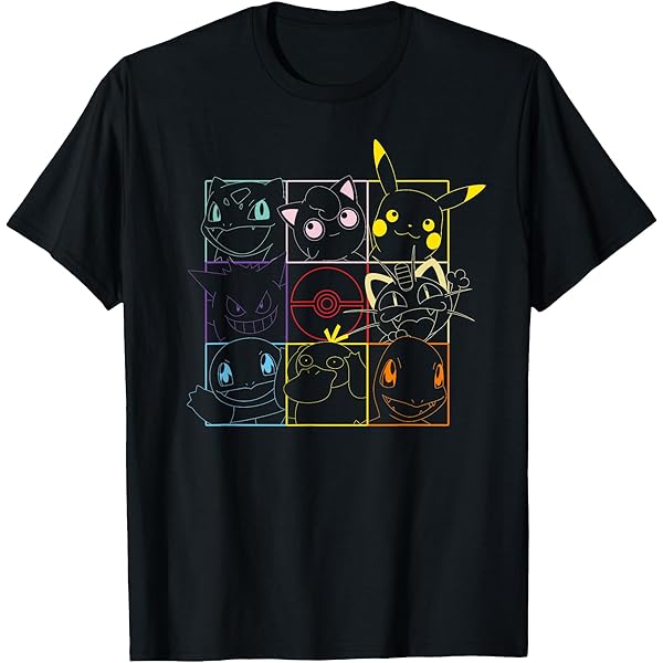 Amazon.com: Pokemon Adult Unisex Black Grid T-Shirt : Clothing