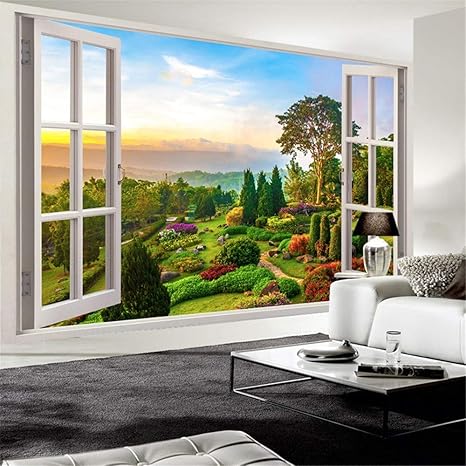 Nizi Decoracion Fina 3d Paisaje Al Aire Libre Ventana Mural Sala De Estar Sofa Fondo Decoracion De Pared Lado Lateral Papel Tapiz 200 140 Cm Amazon Es Deportes Y Aire Libre