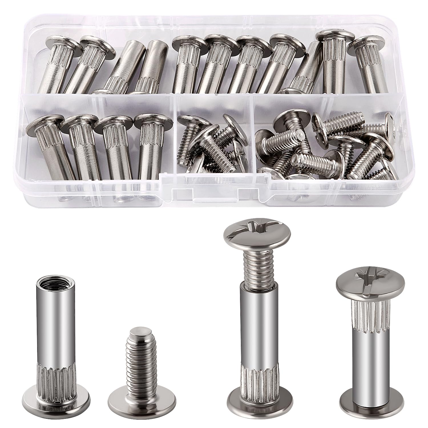 VooGenzek 15 PCS Φ8mm Connecting Bolts with M6 Screws, Furniture Fastener Binding Screws Bolts, Nickel Cupboard Joining Bolts, Nickel Furniture Screws, for Cabinet Furniture Connector, 26-35 mm