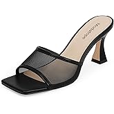 Modatope Womens Heeled Sandals Open Square Toe Heels Chunky Block Heel Slip On Sandals for Women