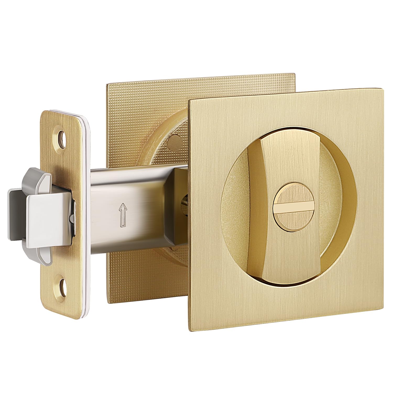 Photo 1 of 1 Pack Pocket Door Hardware, Pocket Door Handles Gold, Keyless Privacy Door Lock, Pocket Door Lock for Interior Doors, Satin Brass Finish, Reversible for Left/Right Sided Doors