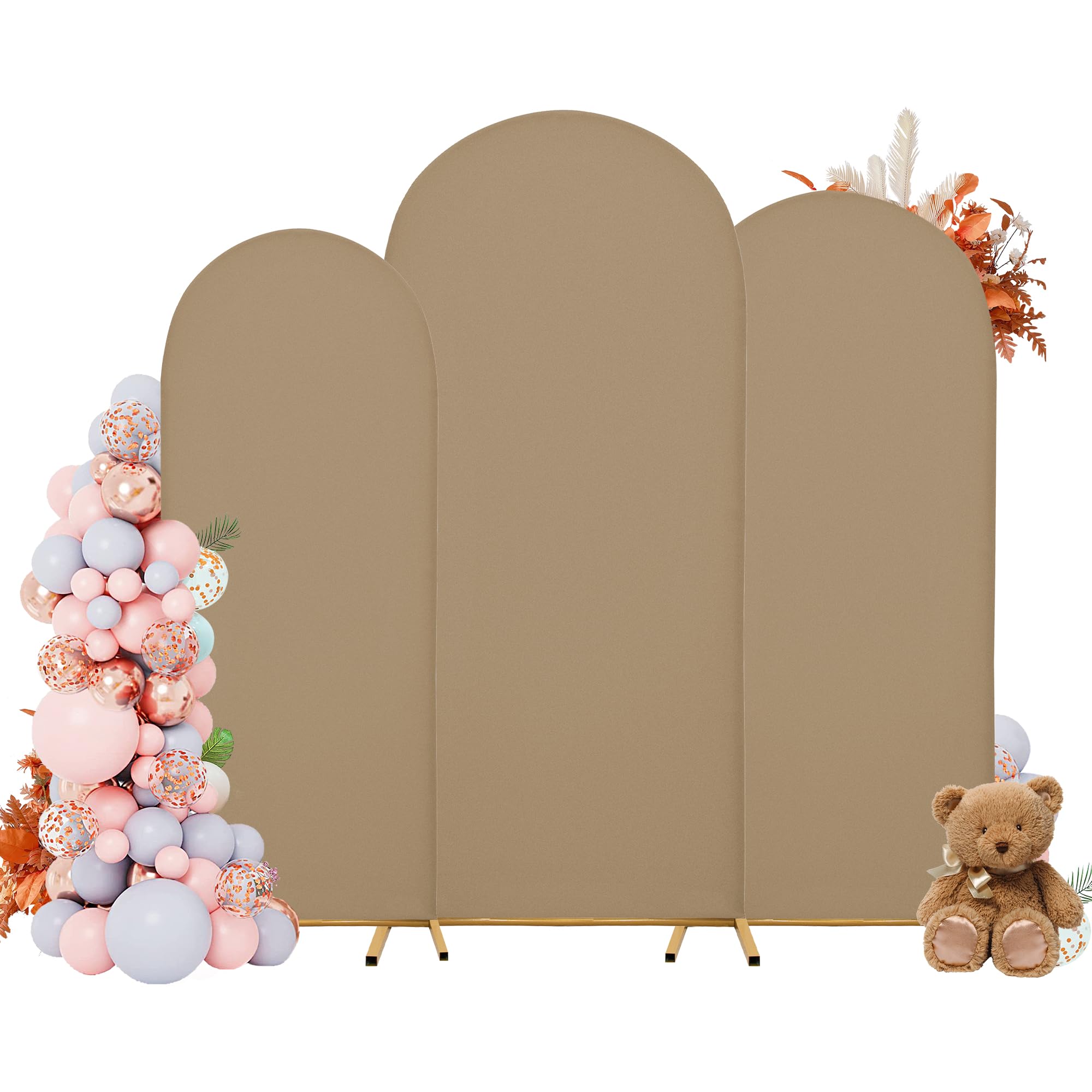 Photo 1 of Wedding Arch Covers Arch Backdrop Cover Arch Stand Covers 7.2FT 6.6FT 6FT Set of 3 Arch Cover Spandex Fabric Stretchy Backdrop for Wedding Birthday Party Decoration Baby Shower (Khaki)