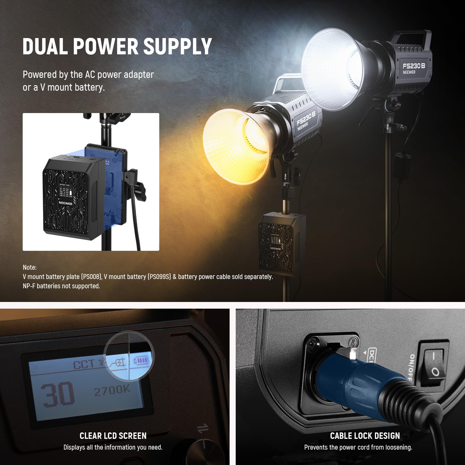 NEEWER FS150B LED Video Light 2.4G/APP Control,130W Bi Color COB Silent Photography Continuous Output Lighting with 4 Types Precise Dimming, 72000lux/1m, 2700K-6500K, CRI 97+,12 Effects, Bowens Mount