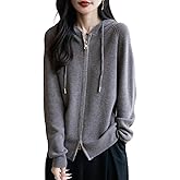 Ciovkis Women's Merino Wool Blend Cardigan 2025 Fall Winter Casual Zipper Sweatshirt Long Sleeve Ribbed Knit Hooded Cardigan
