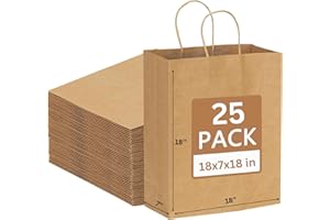JET PAPER BAGS - 18x7x18 Inch [25 Pcs] Large Brown Paper Bags with Handles Ideal for Takeout, Grocery, Goody, Retail, Party, Gifts, Weddings - Recyclable Kraft Paper Gift Bags with Handles