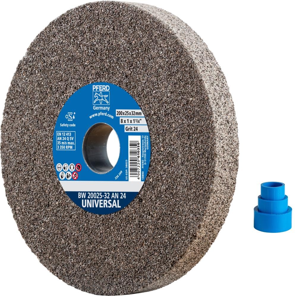 PFERD Grinding Disc 200 x 25 x 32 mm Universal Design 24 Grain Size Normal Corundum 39008440 – Universal Sanding Disc with Integrated Reducing Sleeves (25/20/16 mm)