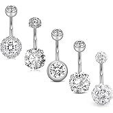 JFORYOU Belly Button Rings Stainless Steel 14G CZ Opal Navel Rings Barbells Women Girls Belly Piercing Jewelry