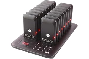 LOUKIENE Restaurant Pager System, Pagers for Restaurants Wireless Calling System Touch Keypad, 16 Pagers and Beepers for Food Truck Bars Court Restaurants Hotels Cafe Shops Clinics (Black)