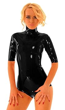 Anita Berg Latex-Body kurzarm 2-Wege Reißverschluss im Schritt - 100% Naturlatex AB4467, Farbe: Schwarz, Größe: XL