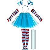 Hikkcos Halloween Costume Tutu Skirt Set Striped Knee Socks 3 Layered Tulle Tutu Skirt, Ponytails Headband for Halloween