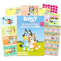 Amazon.com: Bluey 情人節卡片超級套組- 套裝包括32 張藍色情人節附 ...