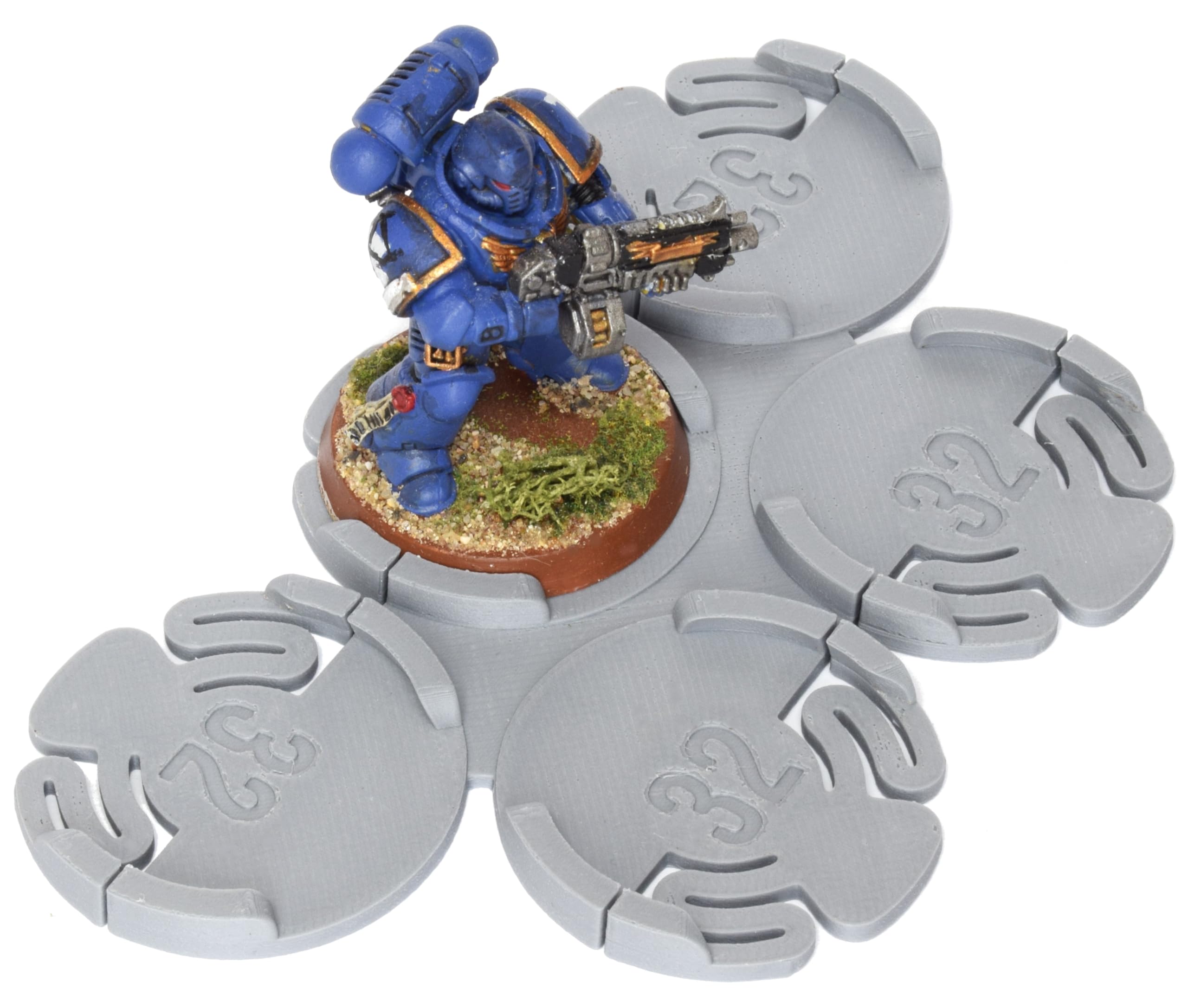 Miniature Mods - Movement Trays - 4 pack - round bases - 5 models in staggered formation - storage, transport, and organisation - Grey (32mm)