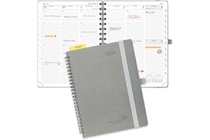 POPRUN 2026 Planner (Medium - 6.5'' x 8.5'') with Hourly Schedule, Vertical Layout - 2026 Weekly Calendar (Jan. 2026 - Dec.2026) for Time Management, Monthly Tabs, Spiral Bound, Soft Cover - Grey