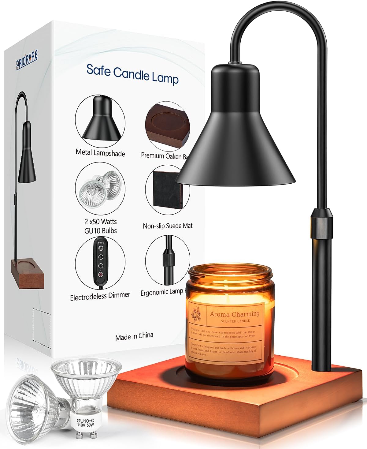 Candles & Holders - PRIORARE Candle Warmer Lamp with 2 * 50W Bulbs, 4-Gear Dimmer Electric Candle Warmer with Oak Base, 2H/4H/8H Timer Candle Lamp, Home Scented Jar Candles Heater, Height Adjustable Candle Warmer Lamp