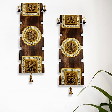 ExclusiveLane Dhokra & Warli Handpainted Wooden Wall Hanging Set - Wall Hanging Décor Home Decorative Items Indoor Decoration Gift Item