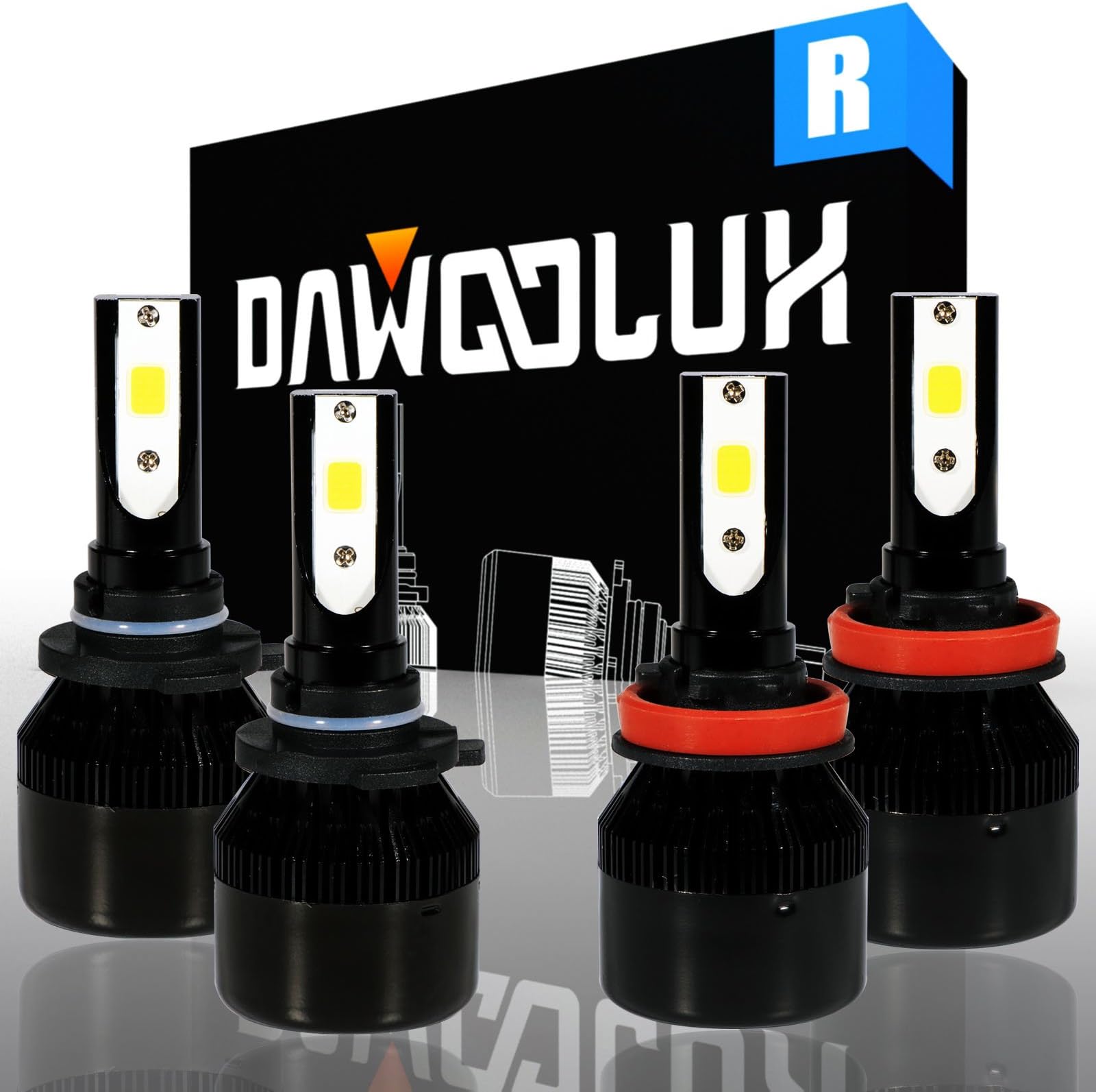 DAWOOLUX H11 9005/HB3 LED Combo Headlight Bulbs Conversion Kits (2 Sets) Flip COB Chips 120W 12800LM High Low Beam 6500K Cool White Light