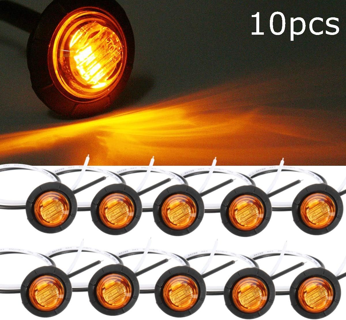 C-FUNN 10Pcs Mini 12V Amber Round Led Button Side Marker Lights Lamps Trailer - Image 4