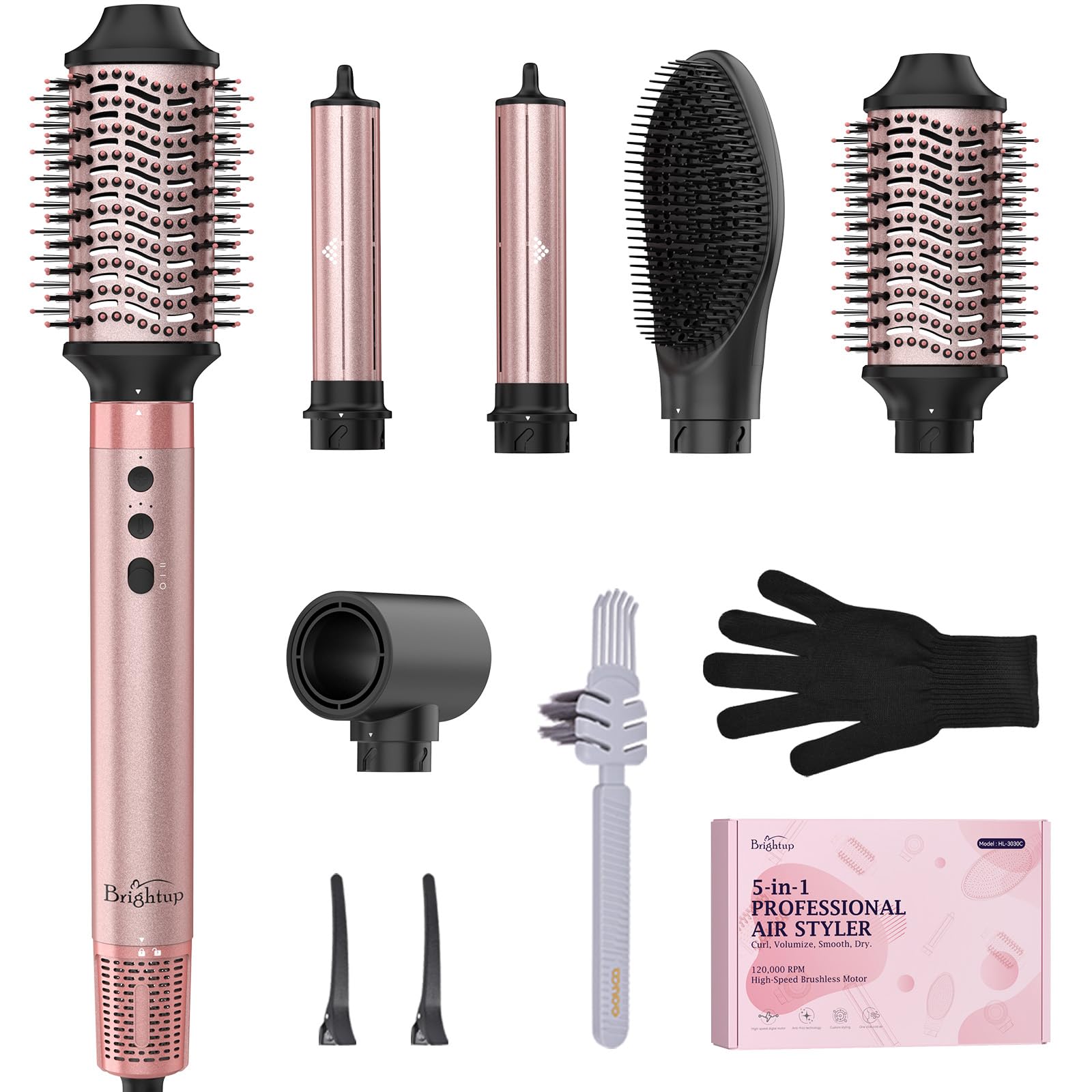 Photo 1 of **PARTS ONLY/NO POWER**Brightup 5 in 1 High-Speed Hot Air Styler, 1400W Powerful 120000RPM Hair Dryer Brush, Negative Ions Thermal Brush, Cool Shot Button, Curler, Volumizer, Straighter, No Heat Damage, with Travel Bag