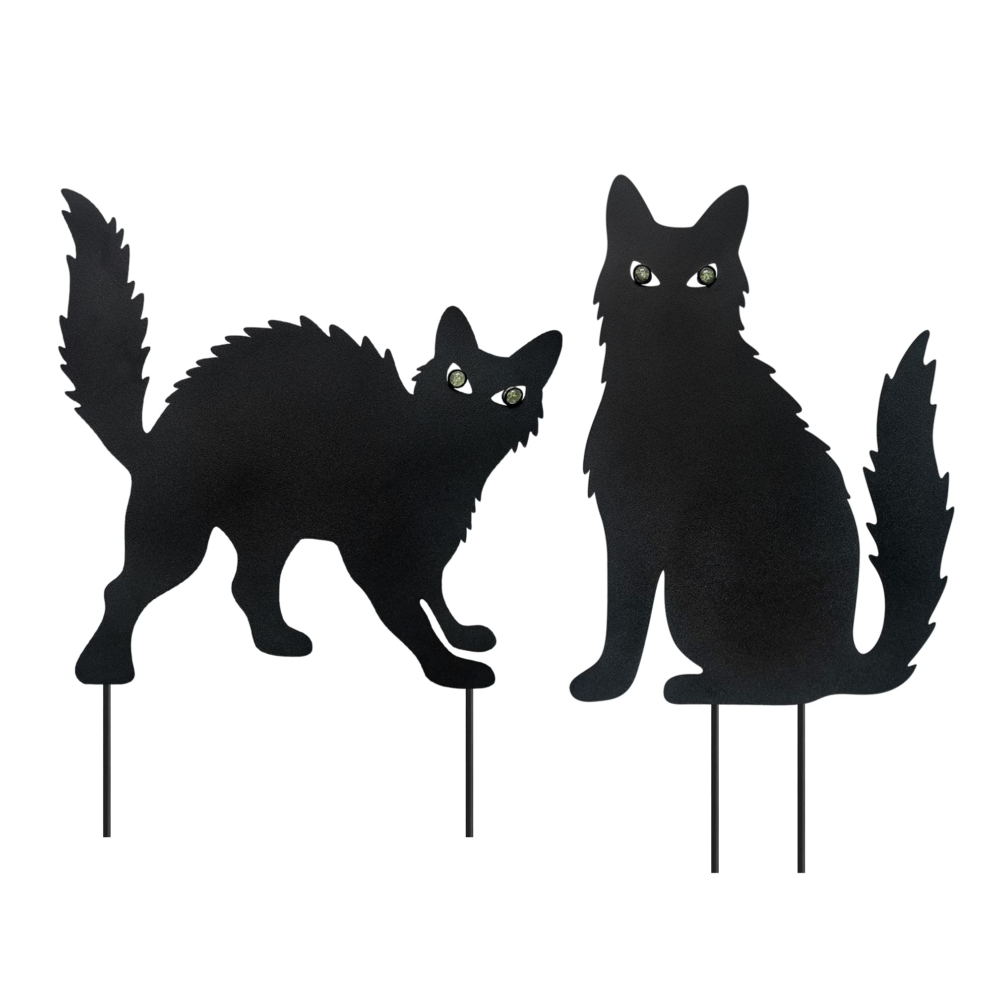 Photo 1 of **PARTIAL SET MISSING 1** VividLadybug Cat Stake - Halloween Outdoor Decorations, Glow in The Dark Cat Silhouette Stakes, Set of 2