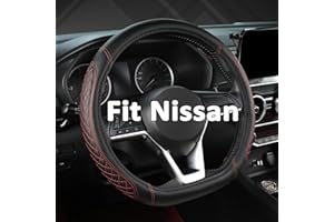West Llama Flat Bottom Car Steering Wheel Cover for Nissan,D Shaped Steering Wheel Cover for Rogue,Altima,Kicks (Diamond Quilted-Black+Red-Standard Size)