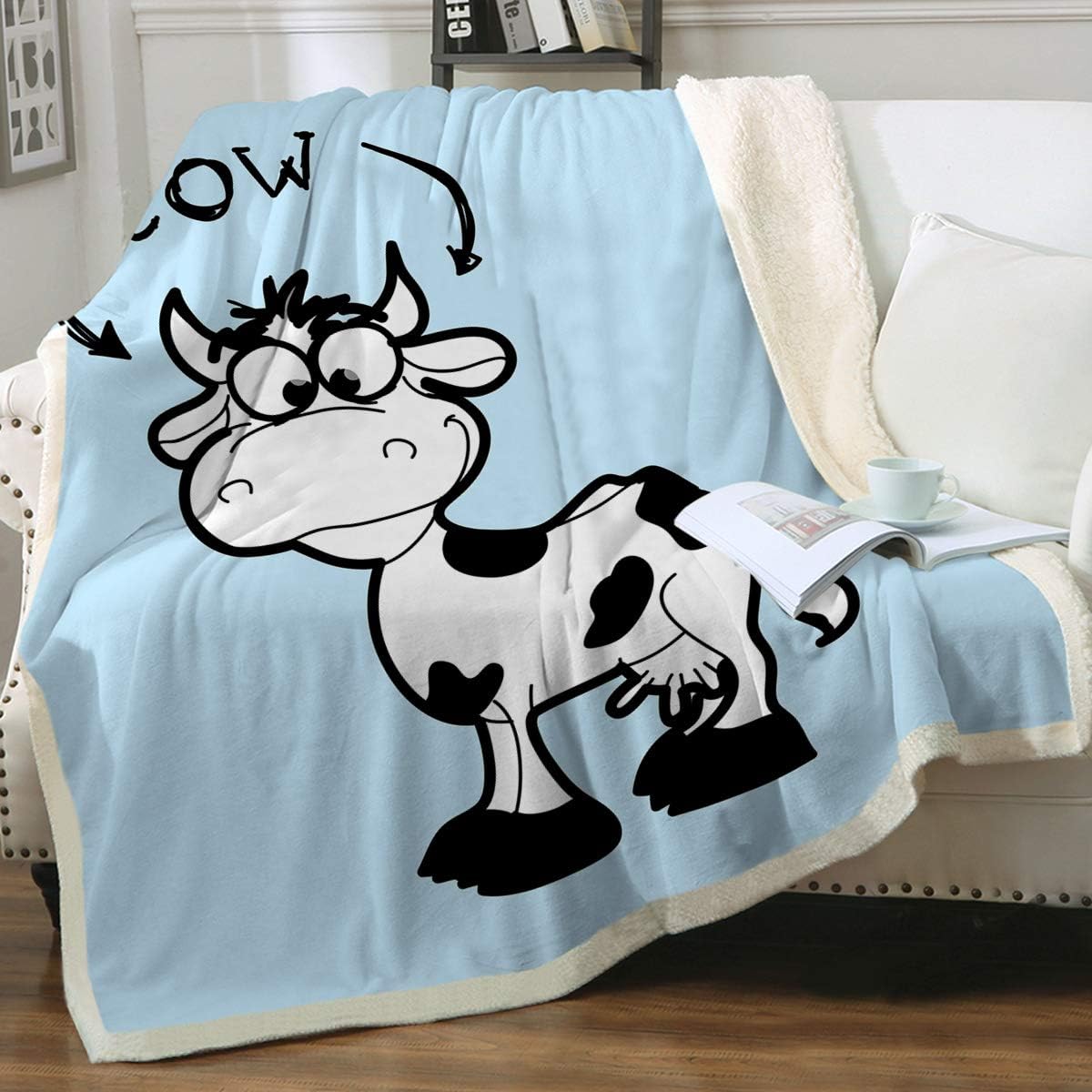 Sleepwish Cartoon Cow Throw Blanket Cute Farm Animals