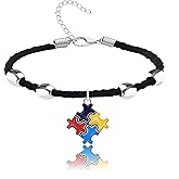PUBBCIA Autism Awareness Bracelet For Women Men Heart Disc Puzzle Piece Autism Autistic Bracelet 7 Chakra Beaded Elastic Bracelet Autism Jewelry Bracelet For World Autism Day Gift (A, Copper)