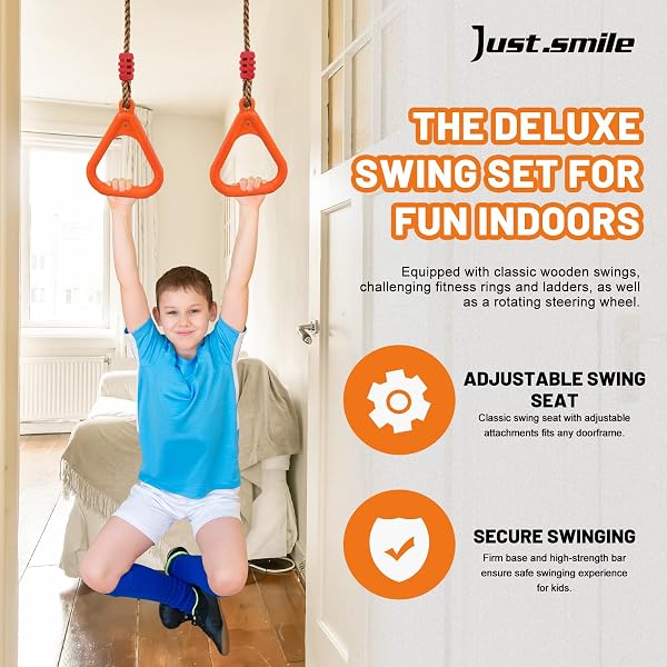 DOORWAY SWING FOR KIDS & DOOR PULL UP BAR FOR ADULTS, INDOOR KID SWING WITH 4 ACCESSORIES, MULTI-FUNCTION DOORWAY GYM, FITS DOOR FRAME 24.41-30.51” W X 3.94-6.69” THICKNESS (ORANGE)