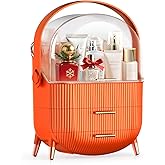 MASSY Egg Shape(Oval) Makeup Storage Box, Countertop Portable Vanity Cosmetics Organizer Preppy