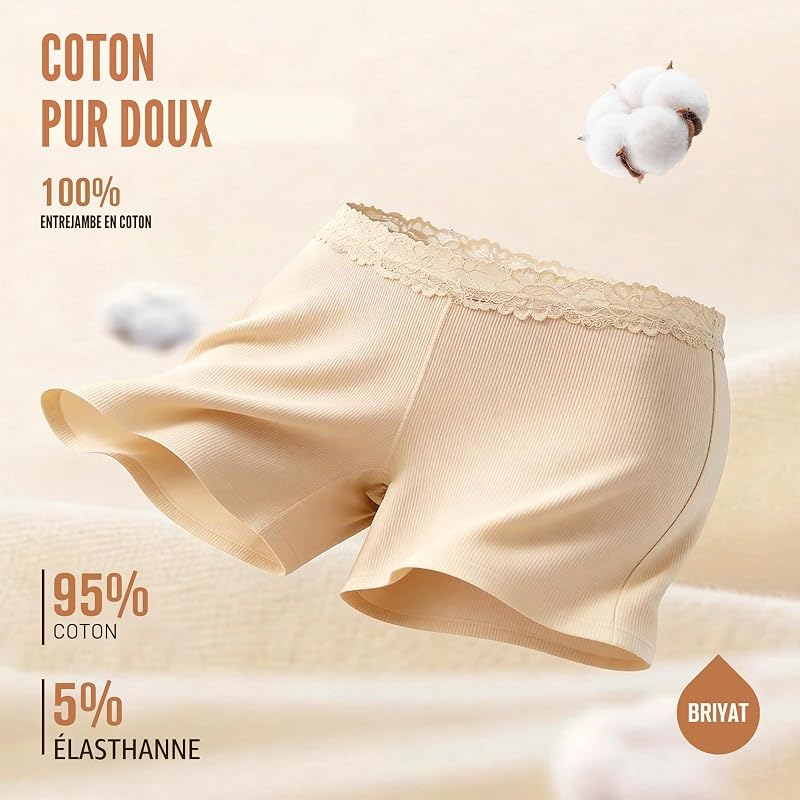 Culotte Boxer Femme, Maille Côtelée Douce, Dos Entièrement Couvrant
