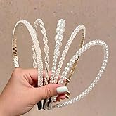 WOVOWOVO 5 Pcs Pearl Headbands for Women Non Slip White Pearl Hairbands Fashion Bridal Headband for Wedding Party Pearls Hair Accessories for Girls