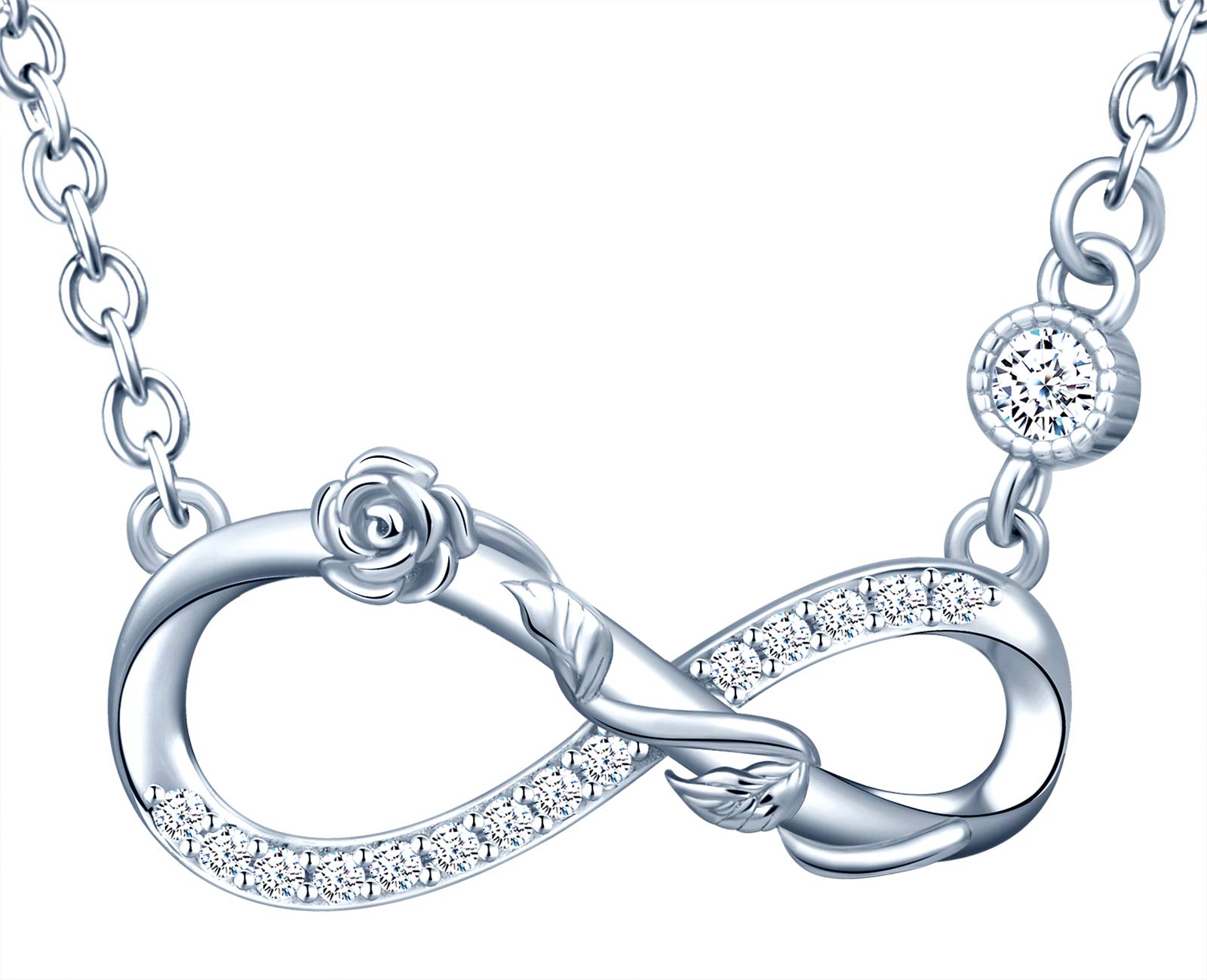 INFINIONLY Women's Girl's Necklace pendant, 925 silver necklace, Elegant Roses twine infinity symbol necklace, silver, Inlaid zircon, Christmas Mother's Day Valentine's Day and Birthday gift — image 1