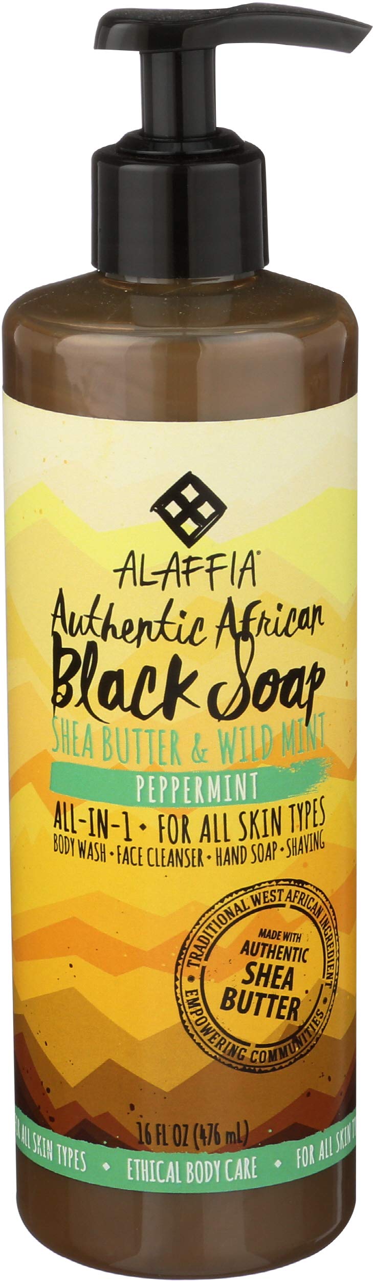 Alaffia Authentic Afican Black Soap Peppermint, 16 Ounce