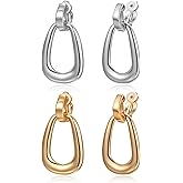 FANZE 2-3 Pairs Clip on Earrings Drop Earrings Set,Big Matte Gold Earrings Statement Earrings Jewelry Gift for Women